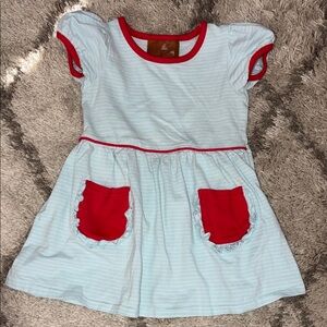 Charming Kids' Light Blue Dress with Red Accents